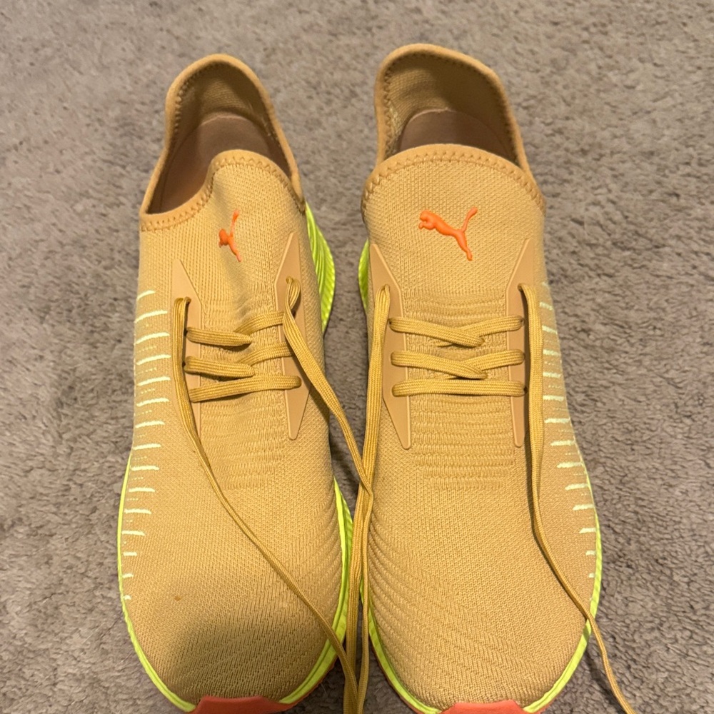 Puma Tan and Neon Green Sneakers